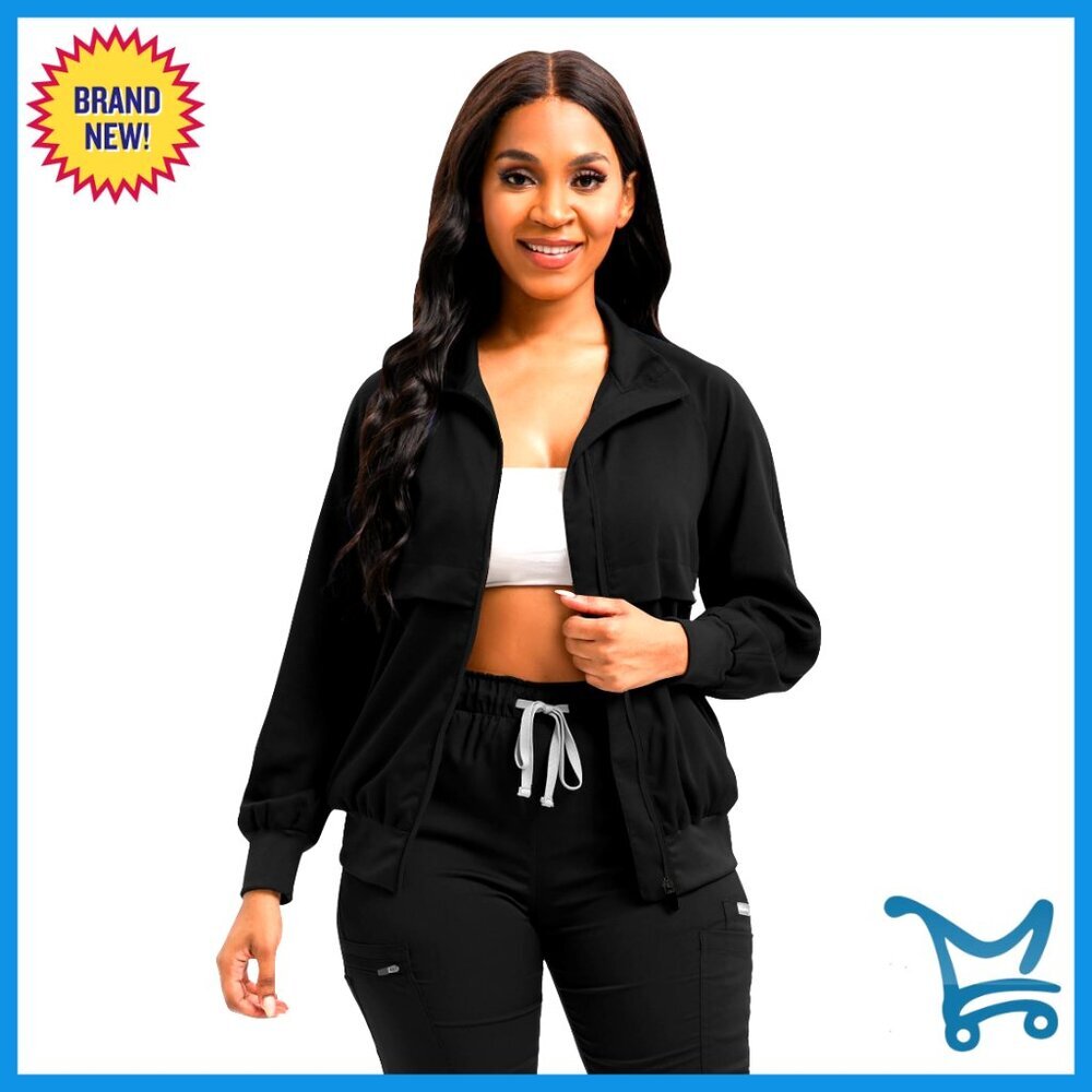 Long Sleeve Zip Front Scrub Jacket with Pockets for Medical Work